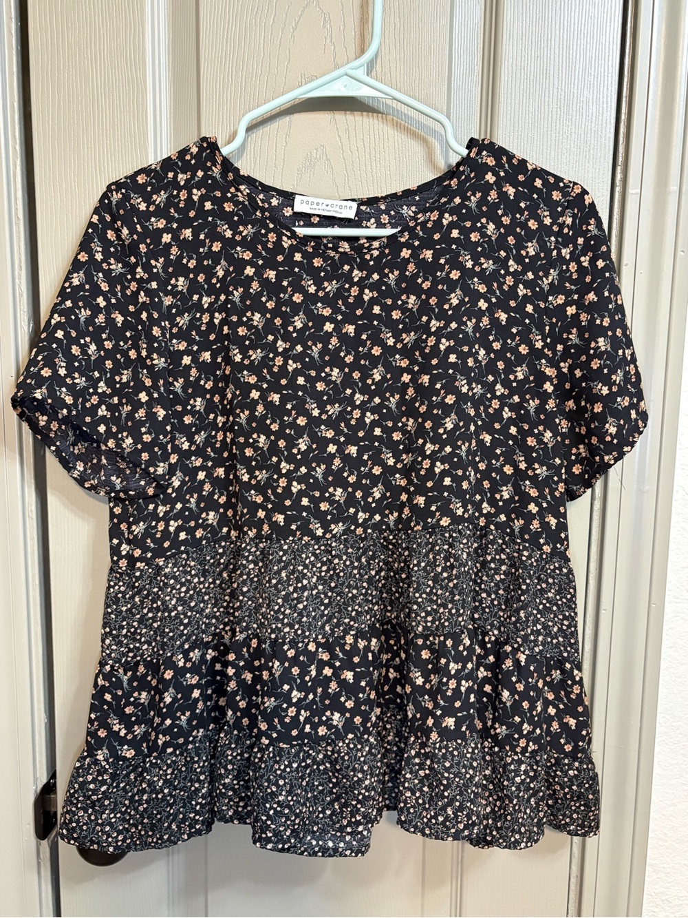 Paper Crane Black Floral Tiered Short Sleeve Top